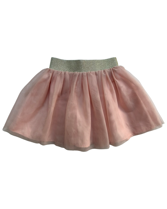 100CM - 4T Toddler Girls Hanna Andersson Tutu Twirl Skirt Soft Tulle Peach With Shimmery Elastic Gold Waistband.