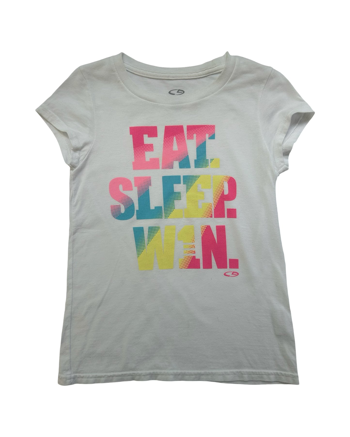 4T-5T Toddlers Girls Champion T-Shirt Whit The Frase EAT SLEEP WIN Short Sleeve Top.