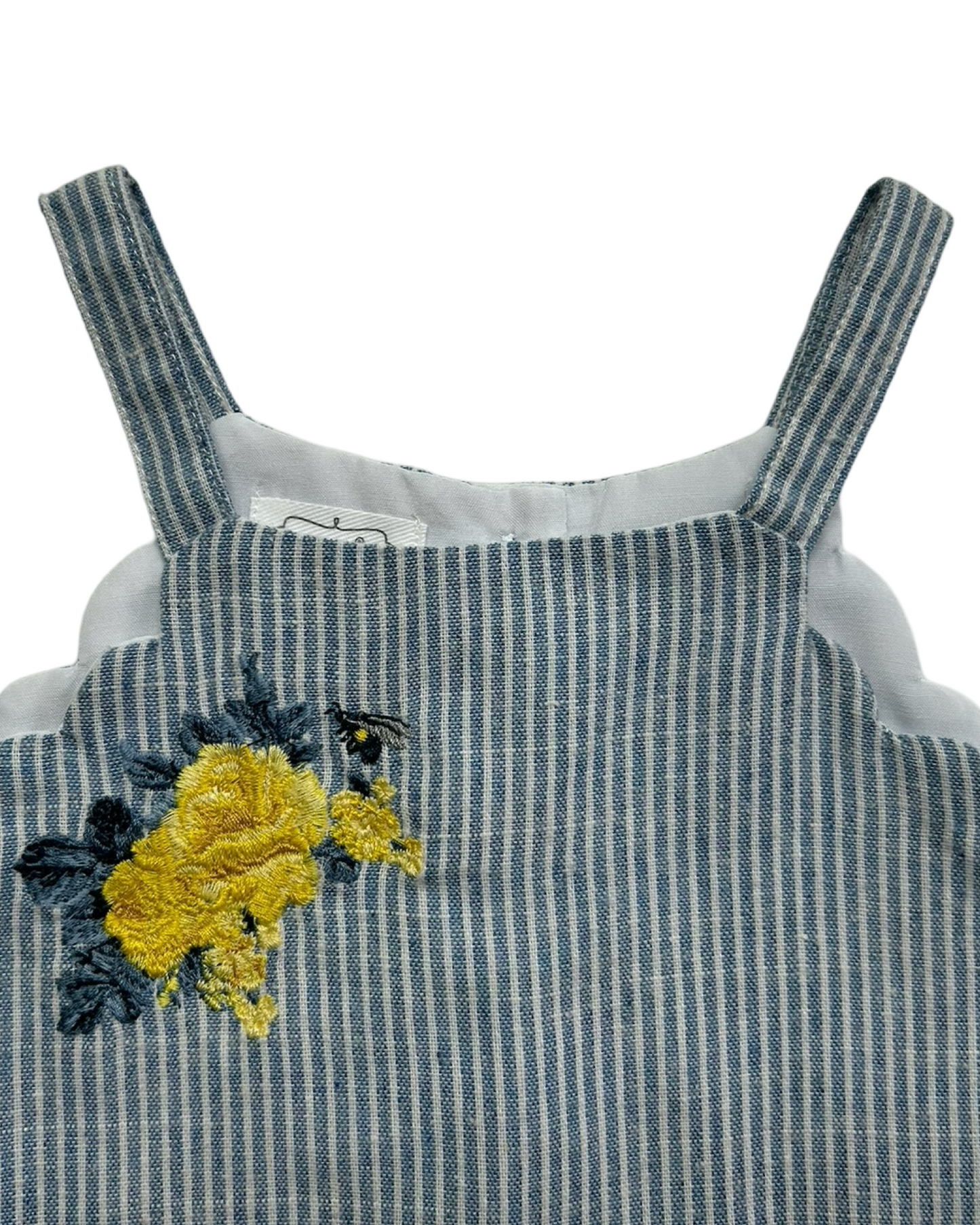 12M - 18M Baby Girls MudPie Bubble Embroidered Bee Blue Striped Sun Blouse.