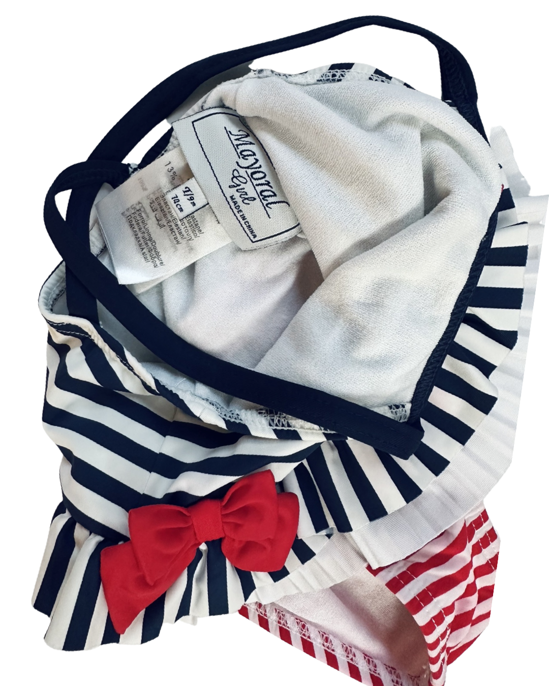 9M Baby Girl Patriotic American Mayoral Girl Red / White / Blue Striped One Piece Swim Suit