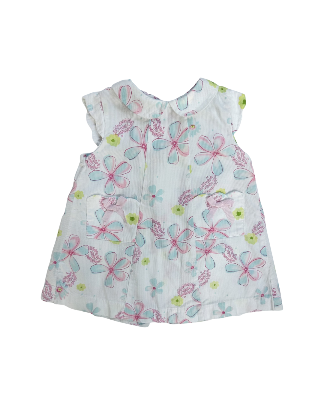 6M Baby Girl Laura Ashley White Collared Pink Floral Dress with Matching Bloomers