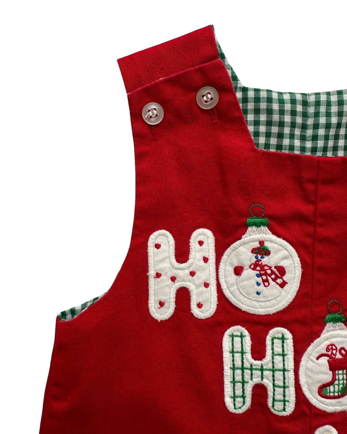 3M Baby Boys The Bailey Boys Gingham Patterned Overall-Romper Reversible Appliqués HO HO HO Ornaments Reverse 🕰️. One Piece.