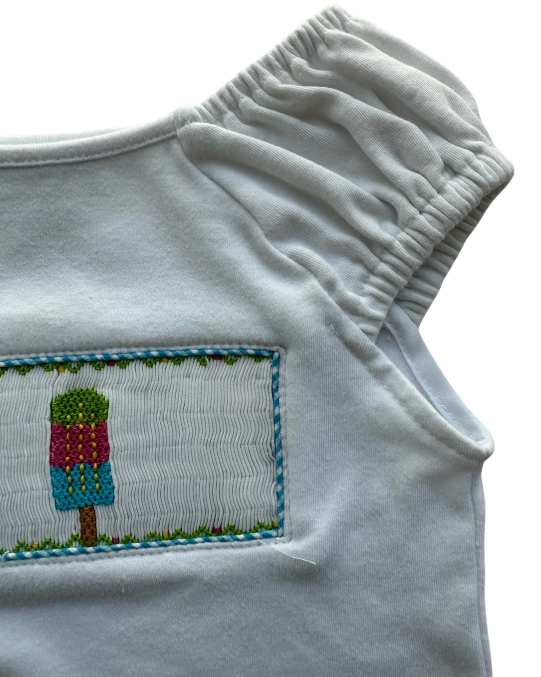 5T Toddler Girl White Smocked Popsicle Top W/ Matching Green Polka Dot Hanna Andersson Skort