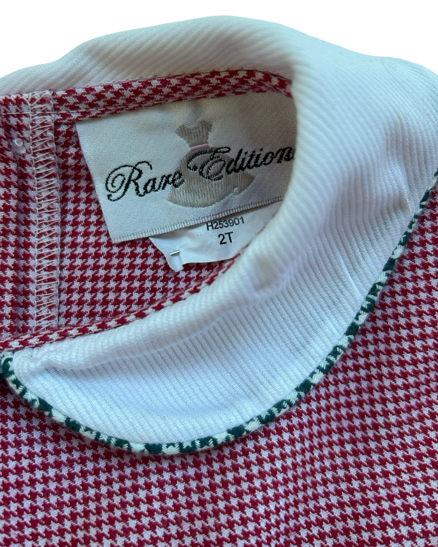 2T Toddler Girls Rare Editions Gingham Christmas Santa Embroidered Long Sleeve Dress