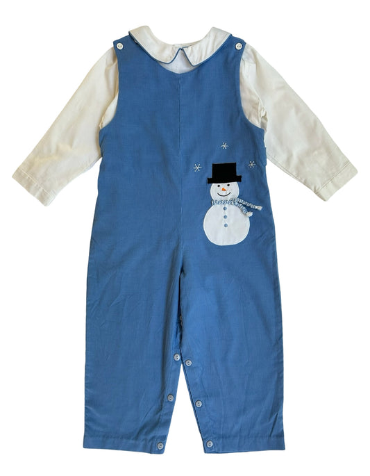 4T Monday’s Child Baby Overall has Christmas Snowman, With White Shirt.