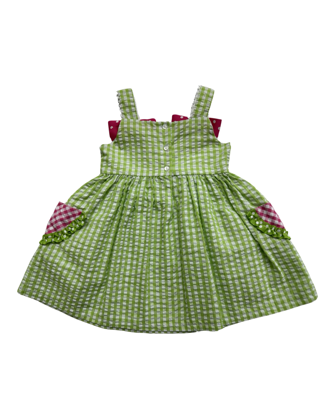 5T Toddler Girl Bonnie Jean Green Seersucker Watermelon Pocket Dress.
