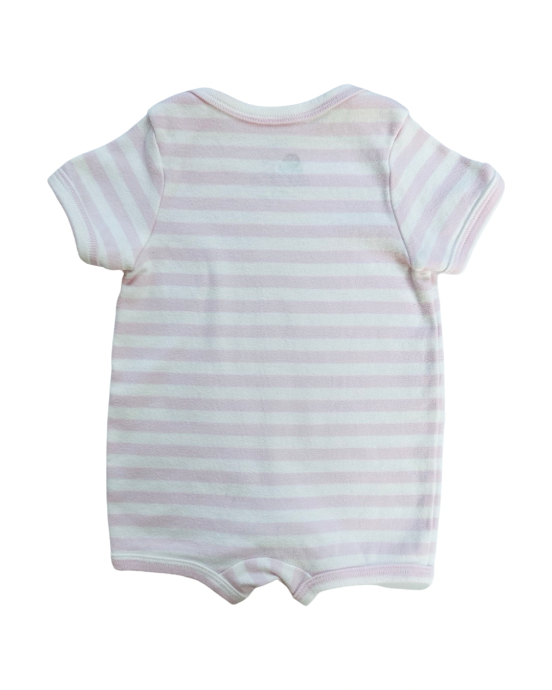 0-3M Baby Girl Pink & White Striped Primary Romper