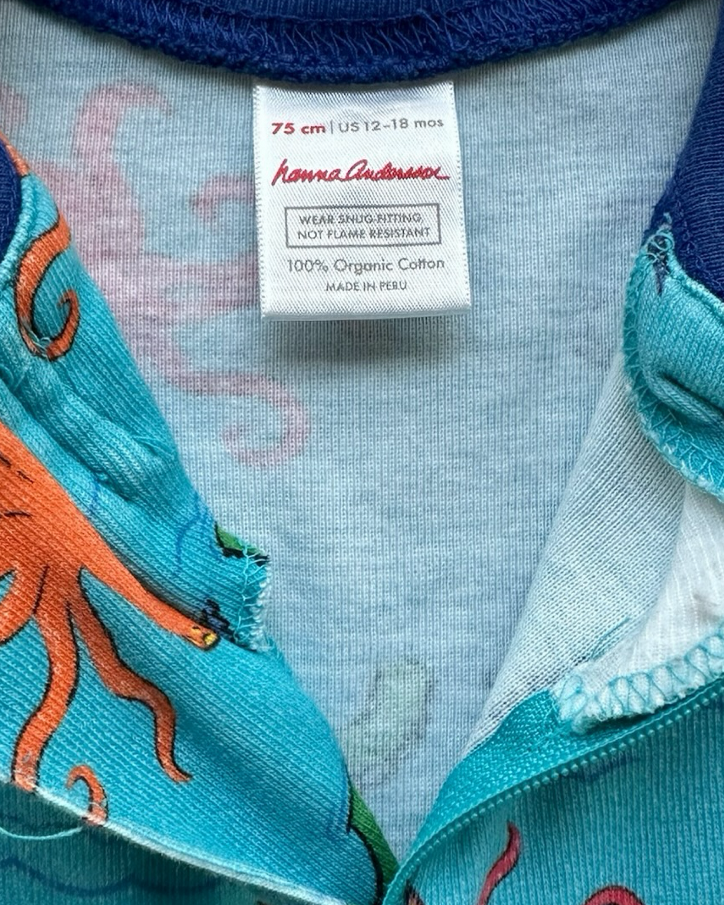 12M-18M Baby Boy Hanna Andersson Organic Cotton Octopus 🐙 Zippered Sleeper PJs