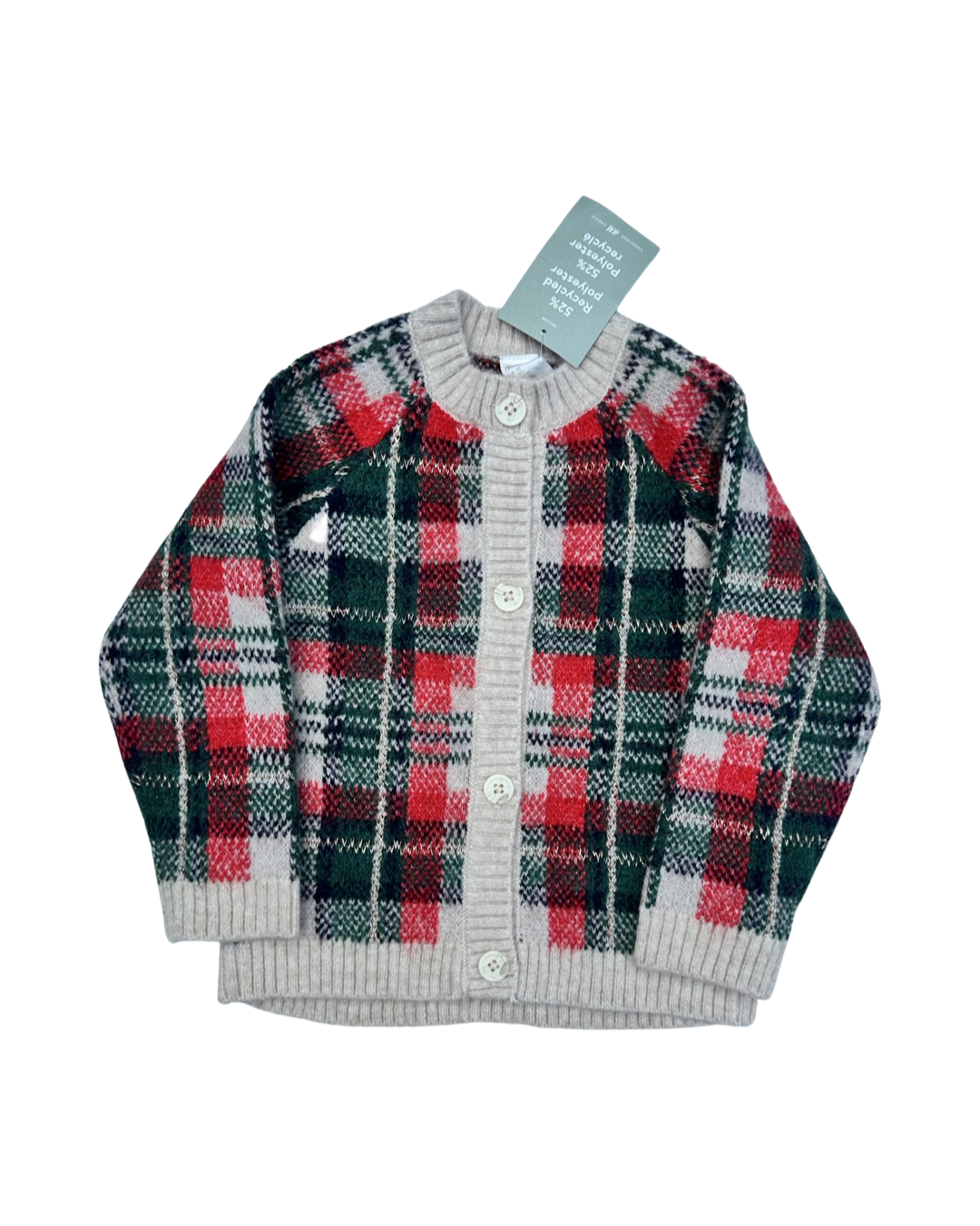 2T Toddler Girl H&M Red / Green Plaid Christmas Cardigan Sweater
