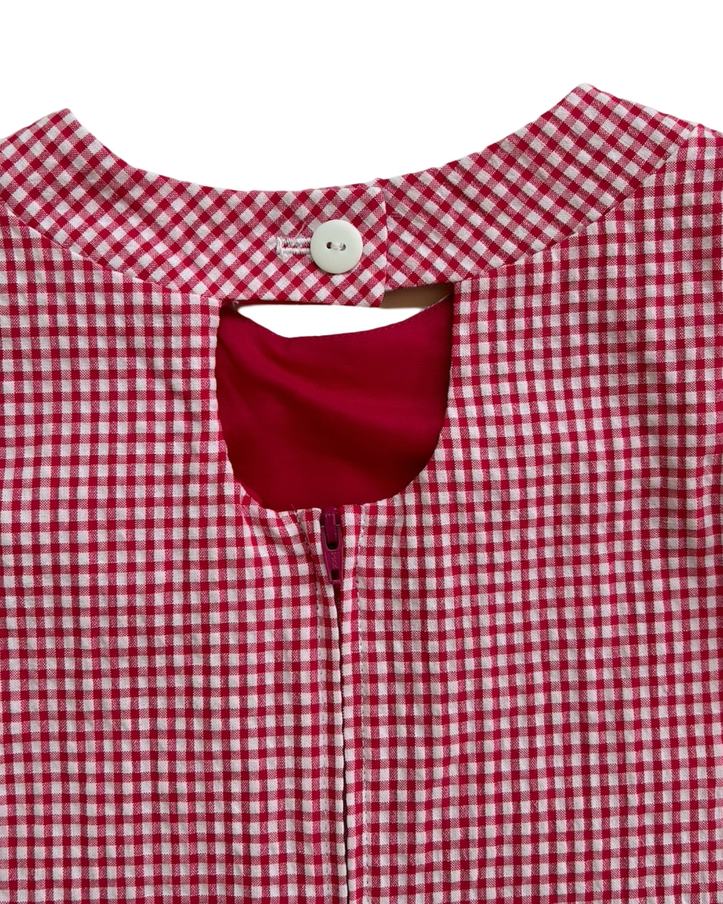 4T Toddler Girl Florence Eiseman Cherry Red Gingham Seersucker Cutout Flower Dress NWT.