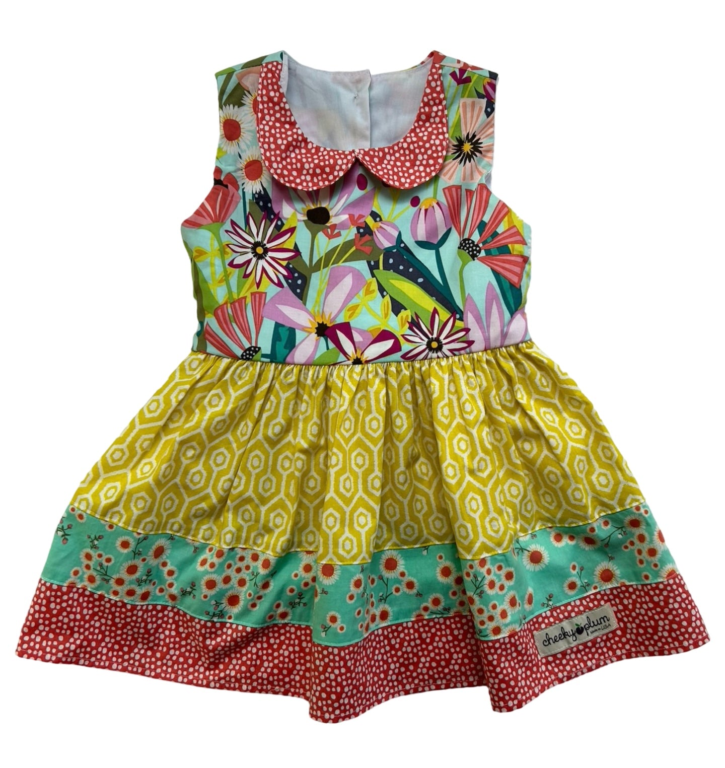 18M-24M Baby Girls Cheeky Plum Bright Floral Geometric Striped Ruffle Dress