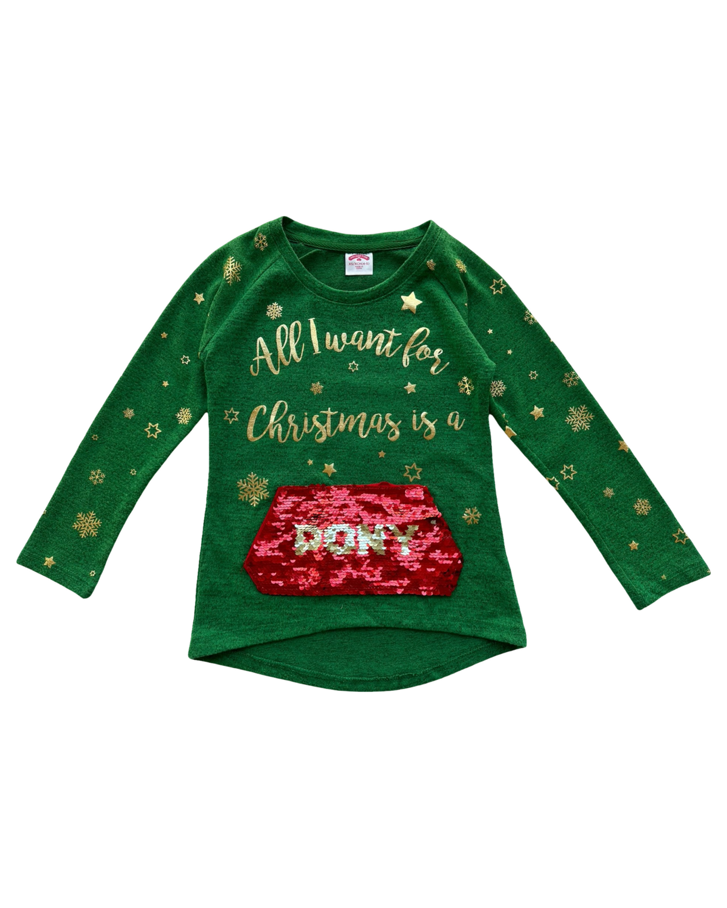 XS 4T-5T Toddler Girl Holiday Time Sequin Pocket Christmas Sweatshirt Knit Top