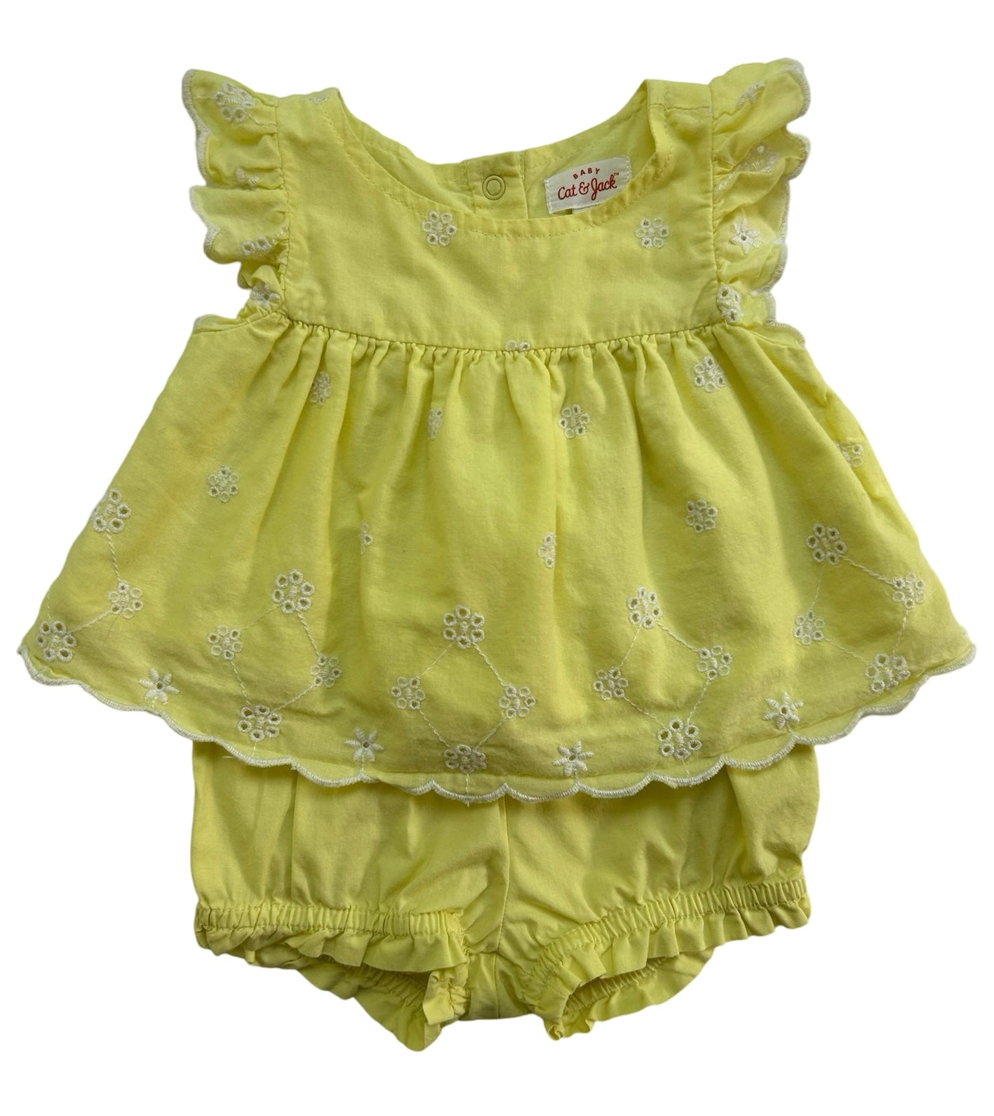 0-3M Baby Girl Cat & Jack Yellow Ruffle trim Floral, Eyelet Top & Bottom Set