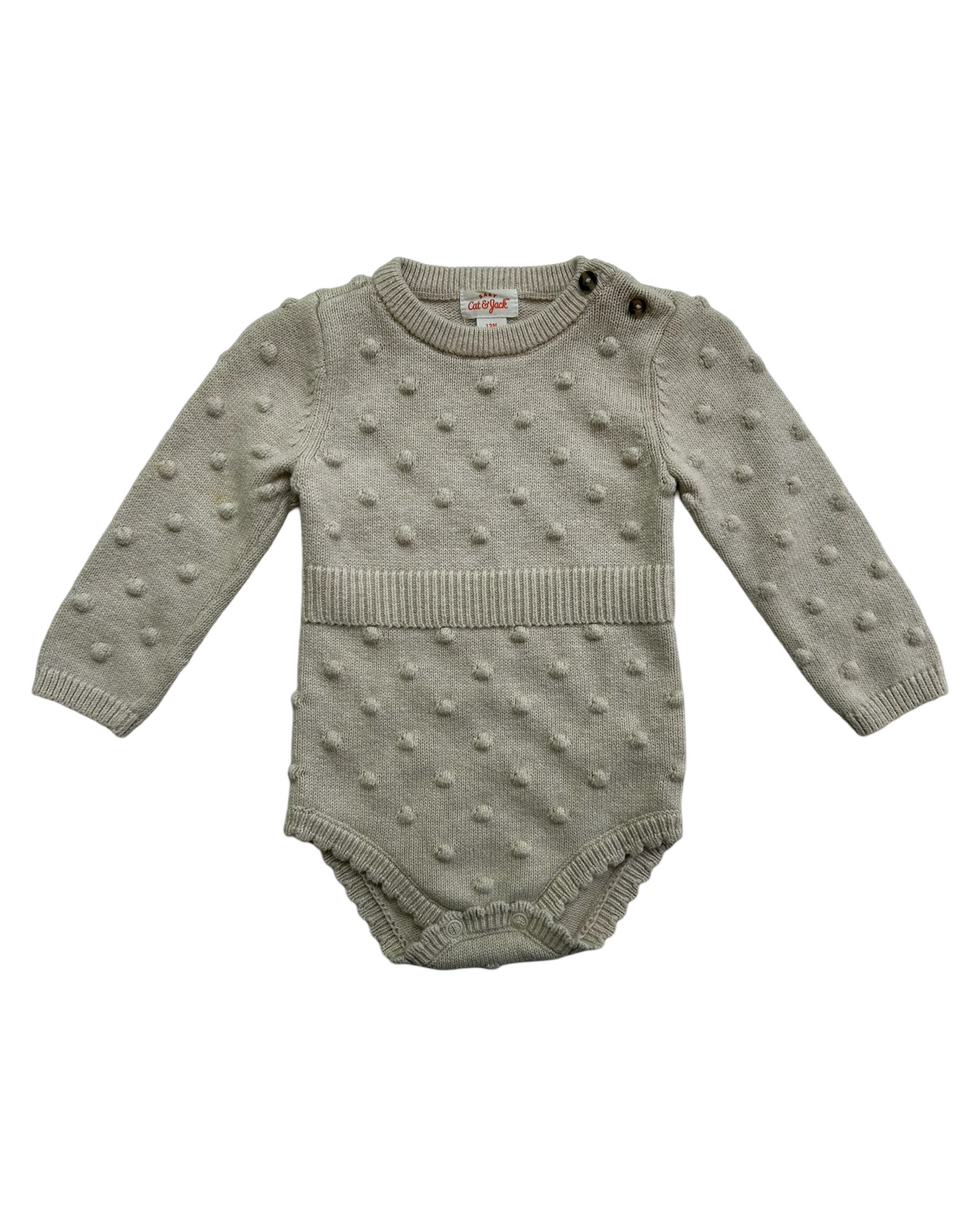 12M Baby Girl Cat & Jack Oatmeal Sweater Swiss Dot Bubble Romper