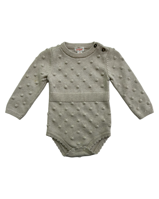 12M Baby Girl Cat & Jack Oatmeal Sweater Swiss Dot Bubble Romper