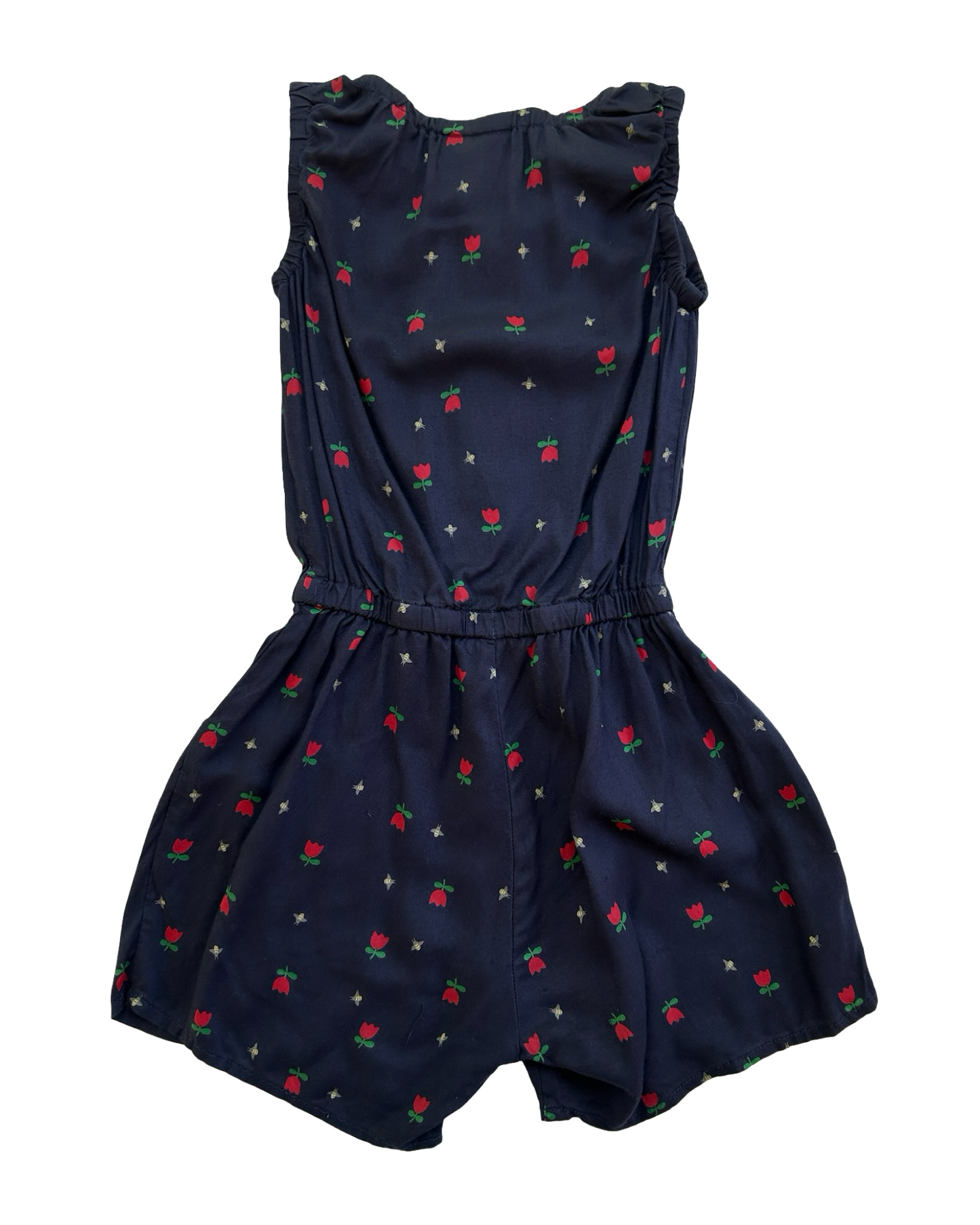 (100-cm) 4T Toddlers Girls Hanna Andersson Tulips 🌷 And Bee 🐝 Print Romper.
