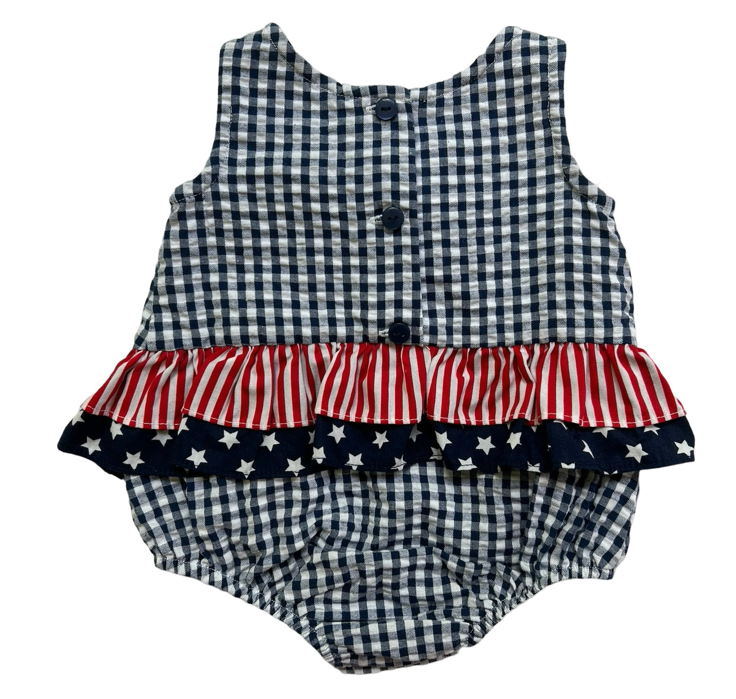 0-3M Baby Girl Bonnie Baby Gingham Patriotic Bubble Romper