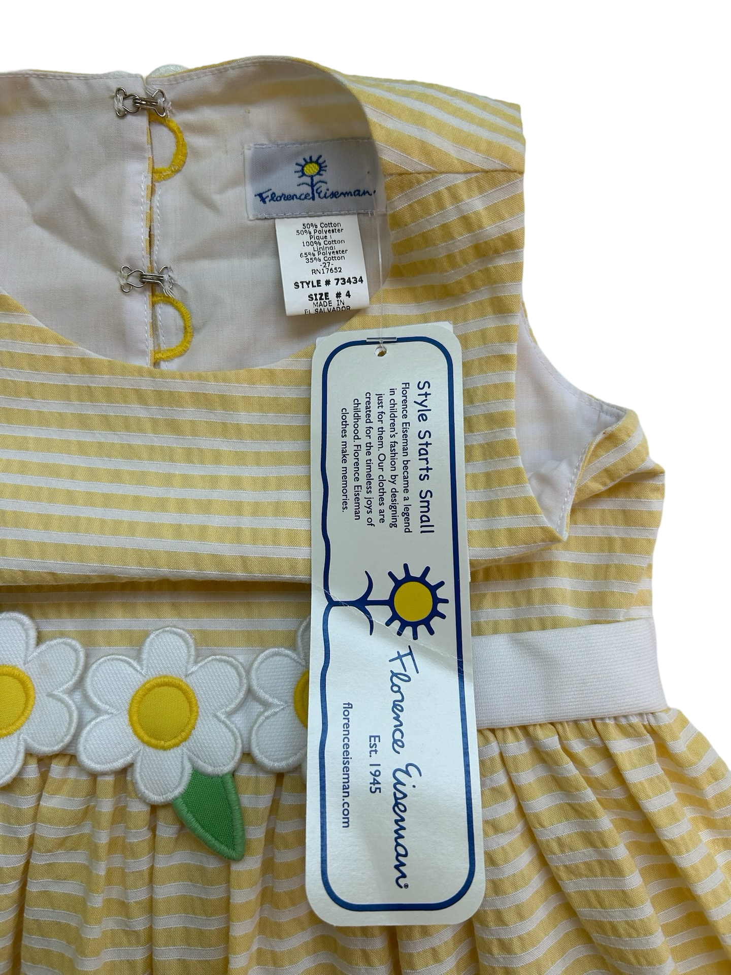 4T Florence Eiseman Yellow Striped / Flowers Dress NWT.