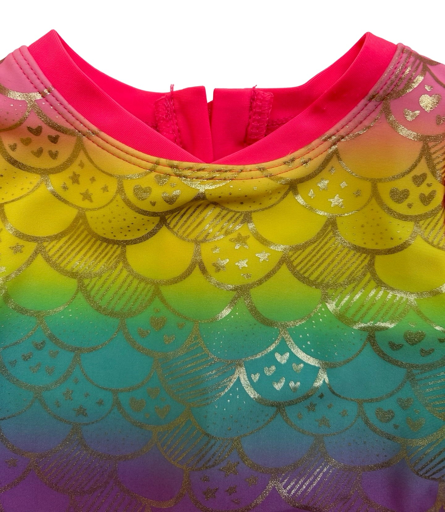 12M Baby Girl Cat & Jack Mermaid Metallic Rainbow Pink RashGuard Swim Suit One Piece.