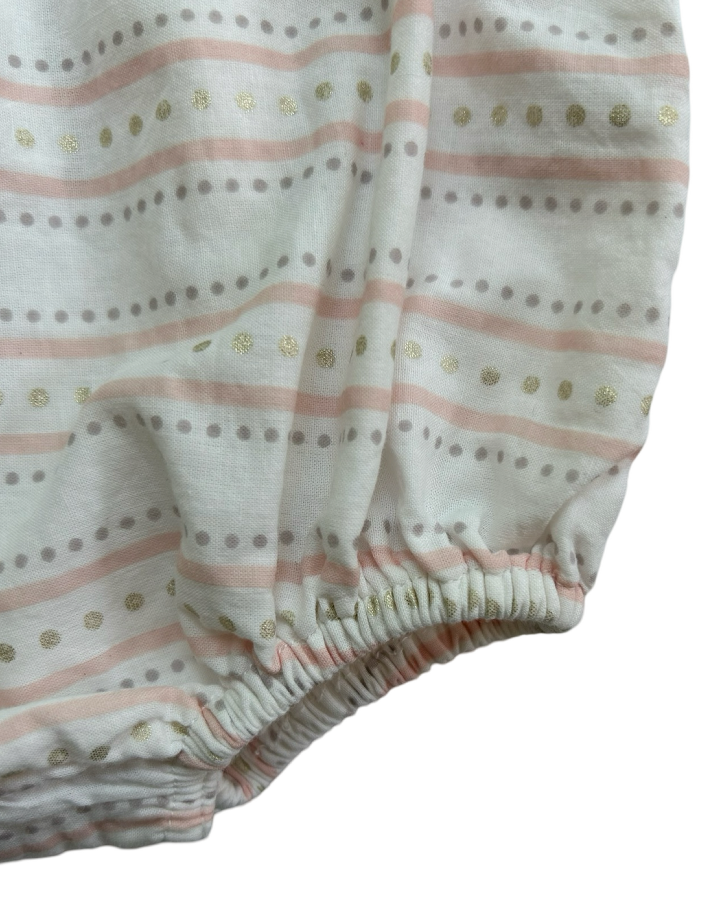 0-3M Baby Girl Dylan & Abby Pink Stripe / Gold Dot Bubble Romper