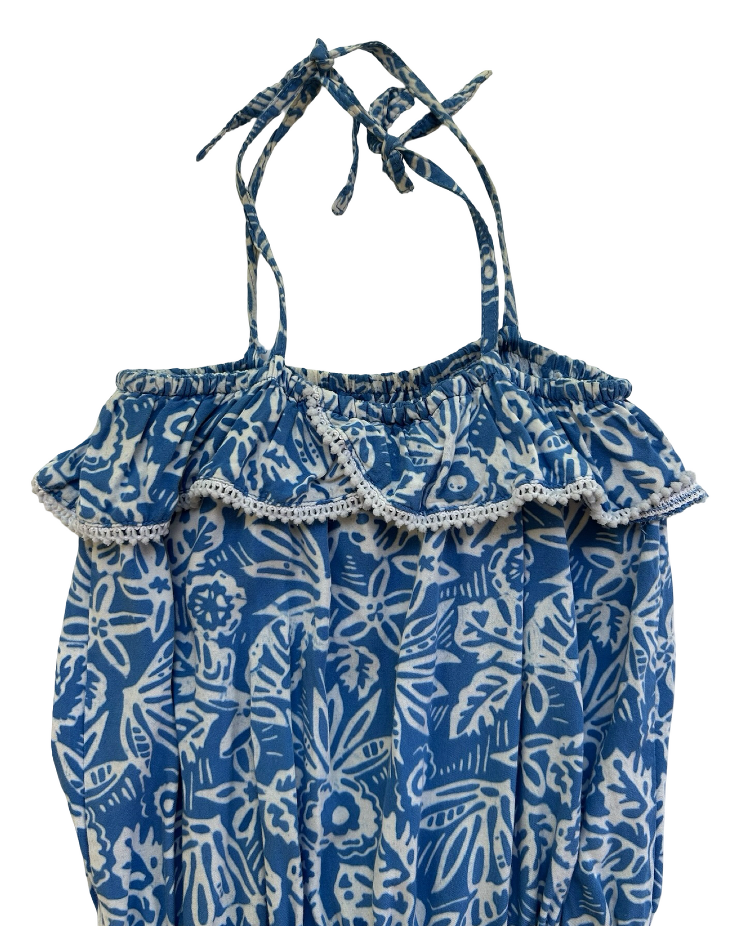 4 Toddlers Girls Blue Ginger Blue Floral Sleeveless With Pockets Romper