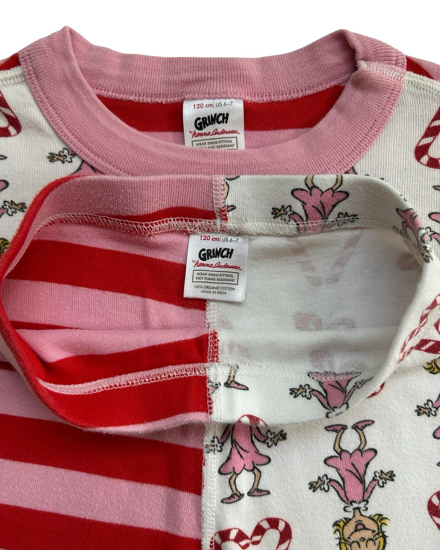 6T-7T Toddler Girl Hanna Andersson The Grinch Dr Seuss Cindy Lou Who Striped Long John PJs 2 Piece Set