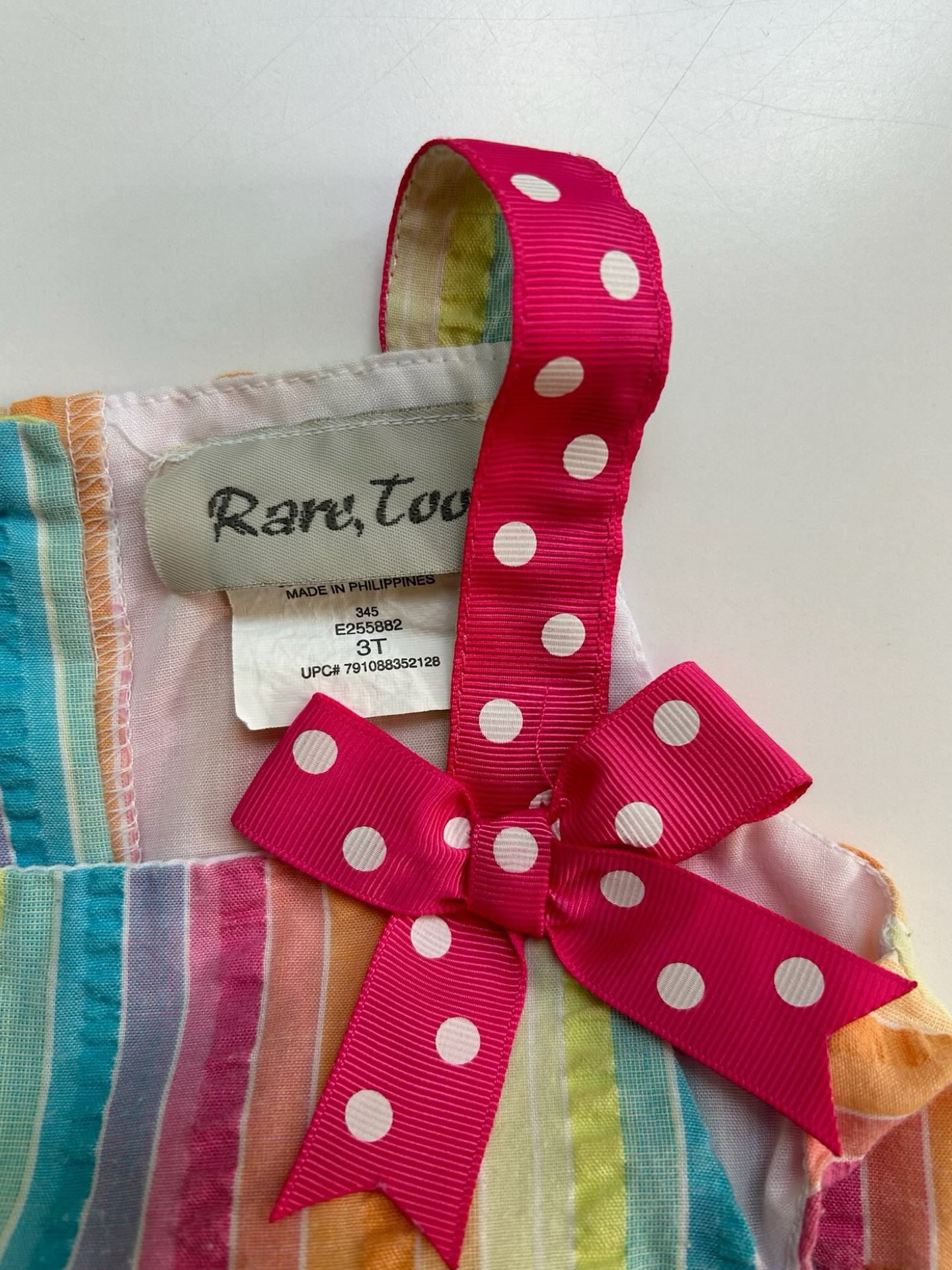 3T Toddler Baby Girl’s Rare Too! Striped Seersucker Dress With Butterfly Appliqués.