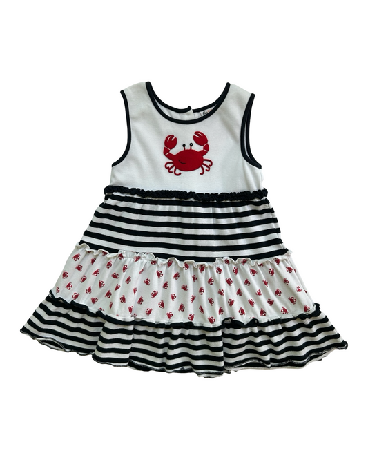 4T  Toddlers Girls Luigi Kids Striped Crab Appliqué Dress.