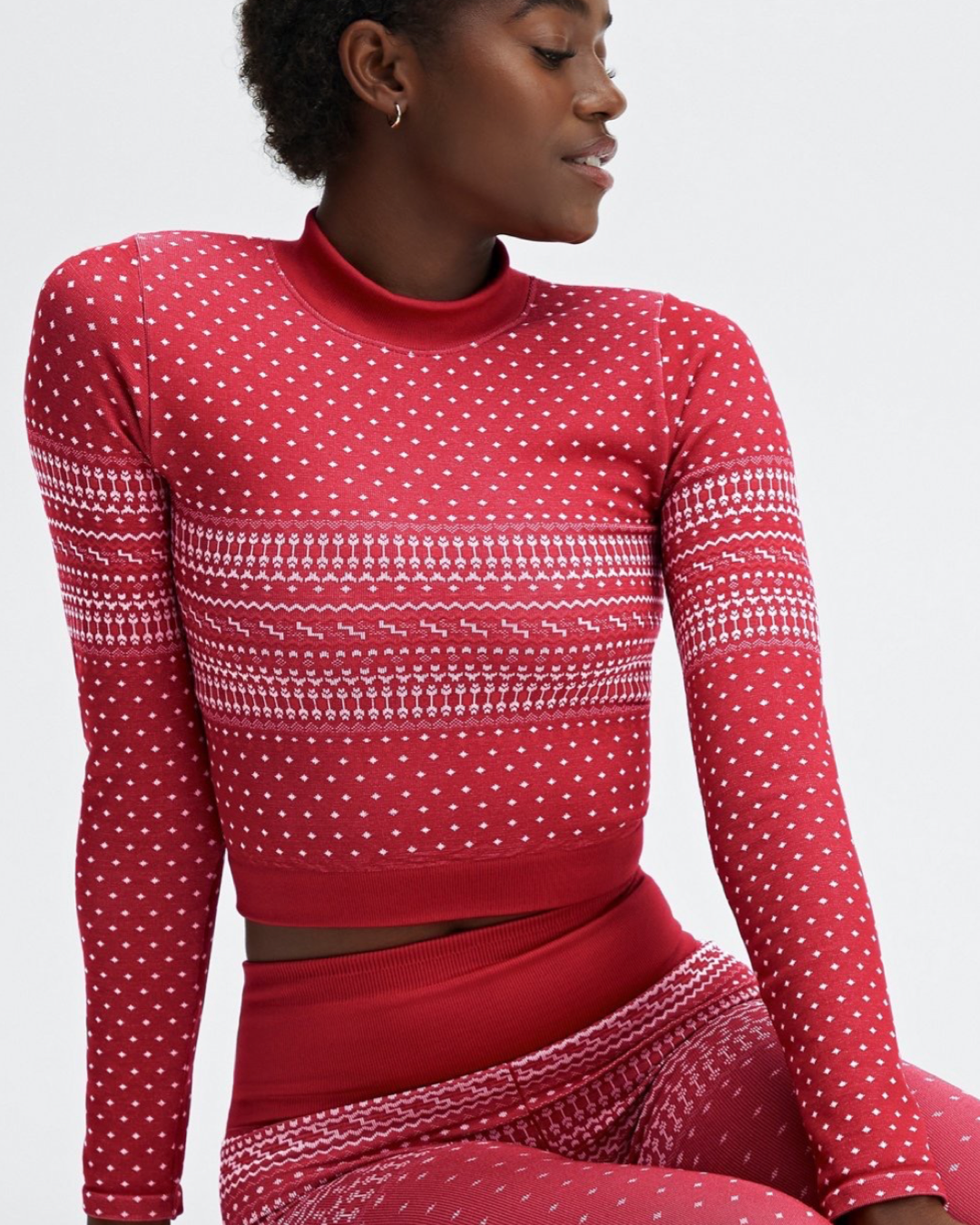 Women’s Size Small Fabletics Cardinal Red Holly Seamless Long Sleeve Shirt Top