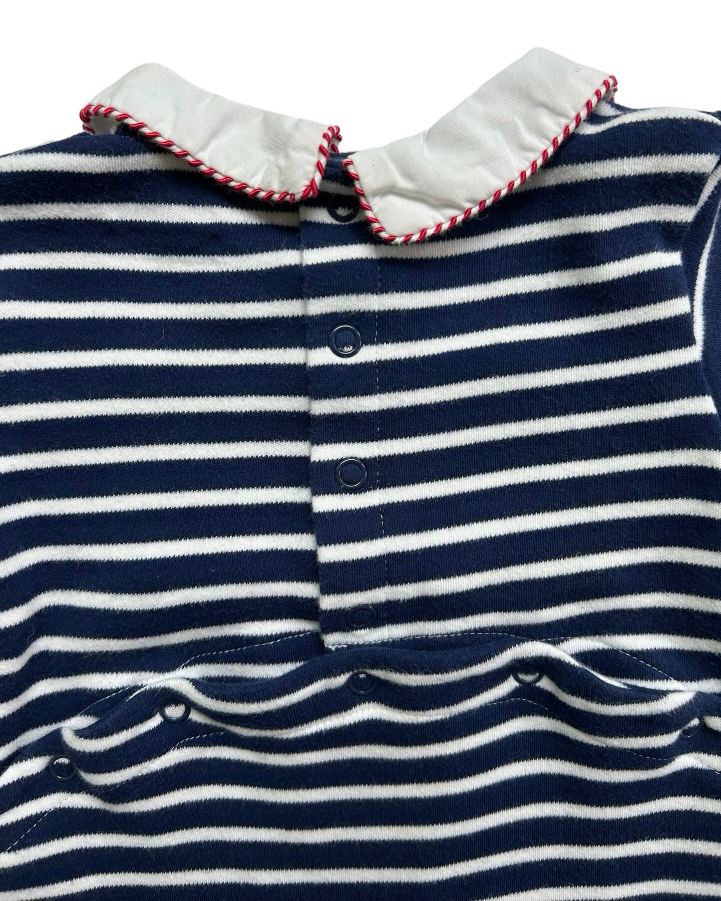 6-9M JoJo MaMan Bébé Baby Boy’s Blue Striped Palace Guards Romper