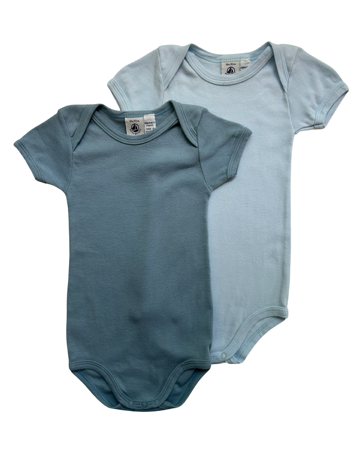 18M Baby Boys Petit Bateau Onesie Solid Color Bodysuits 2 Piece Set.