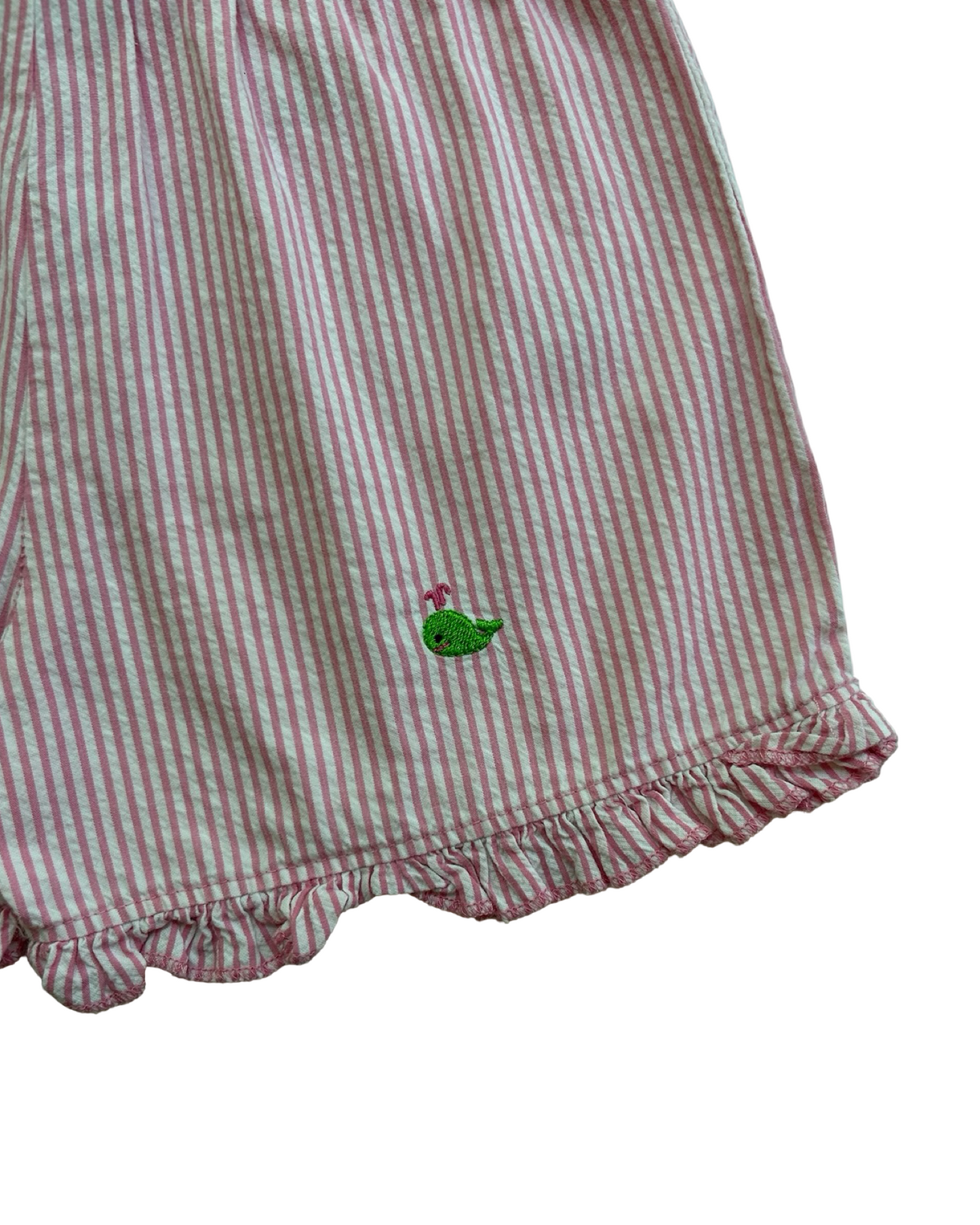 4T Toddler Girl Shower Me With Love Embroidered Whale 🐳, Red Seersucker Striped Ruffle Shorts