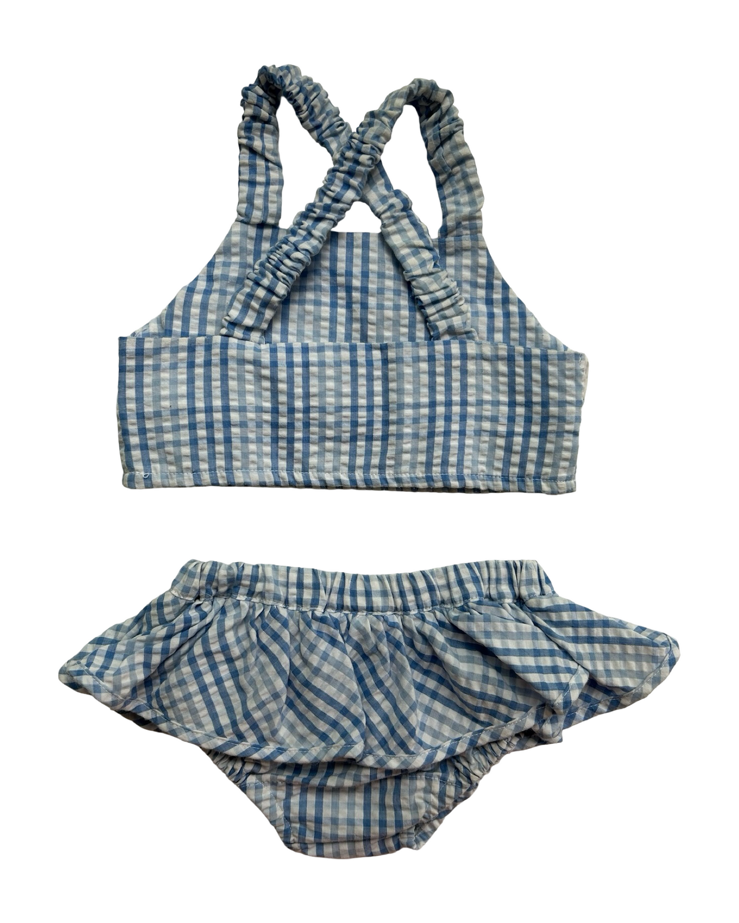 6M Months Baby Girls Royal Child Checked Seersucker 2 Pieces Set Whit 3 Anchor ⚓️⚓️⚓️ On the Front.