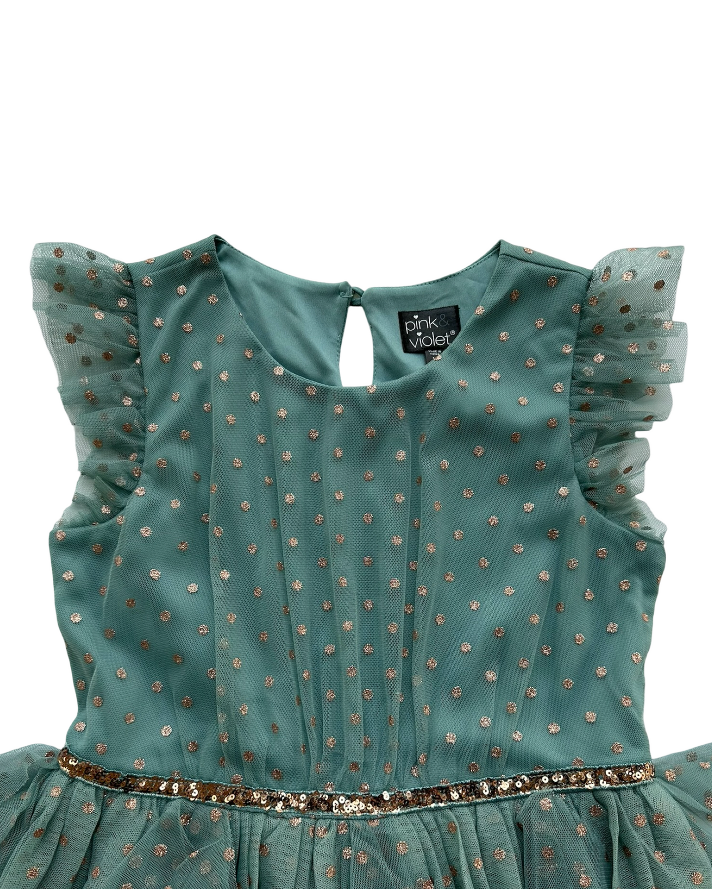 10Y Youth Girl Pink & Violet Holiday Tulle Green/ Gold Sparkles Layer Hem Dress