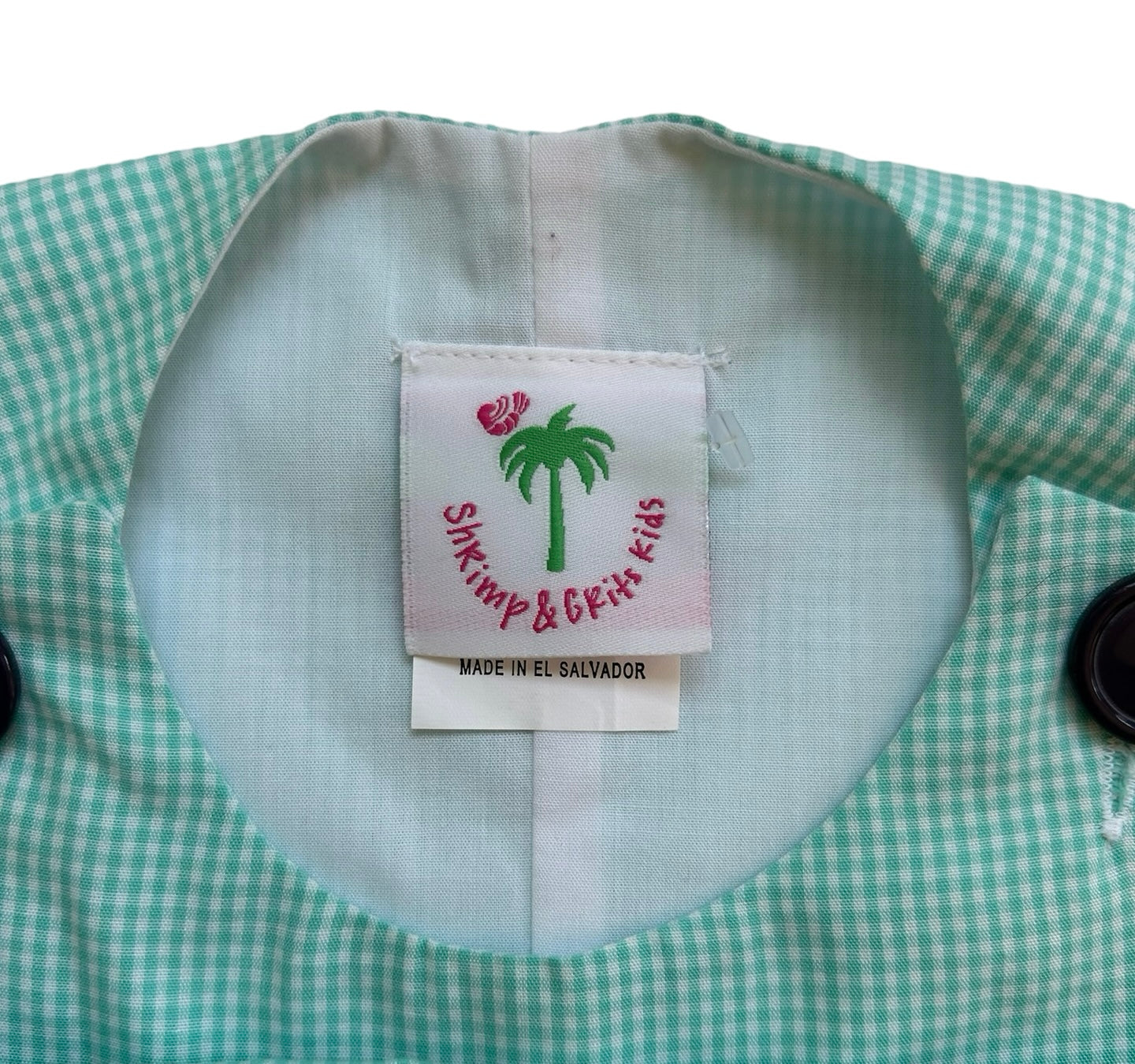 6M Shrimp & Grits Baby Boys Teal Gingham Jon Jon One Pieces.
