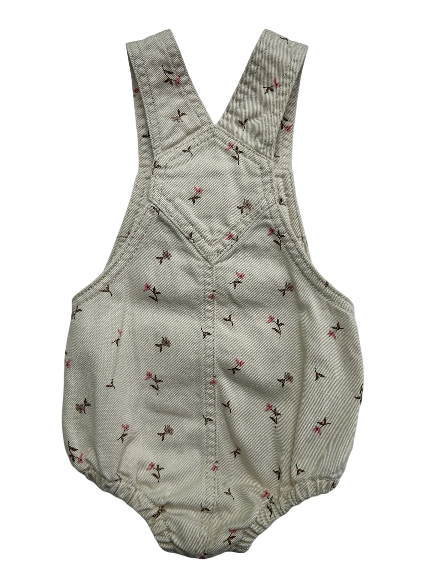 3M-6M Baby Girl Old Navy Cream Floral Jean Overall Bubble Romper