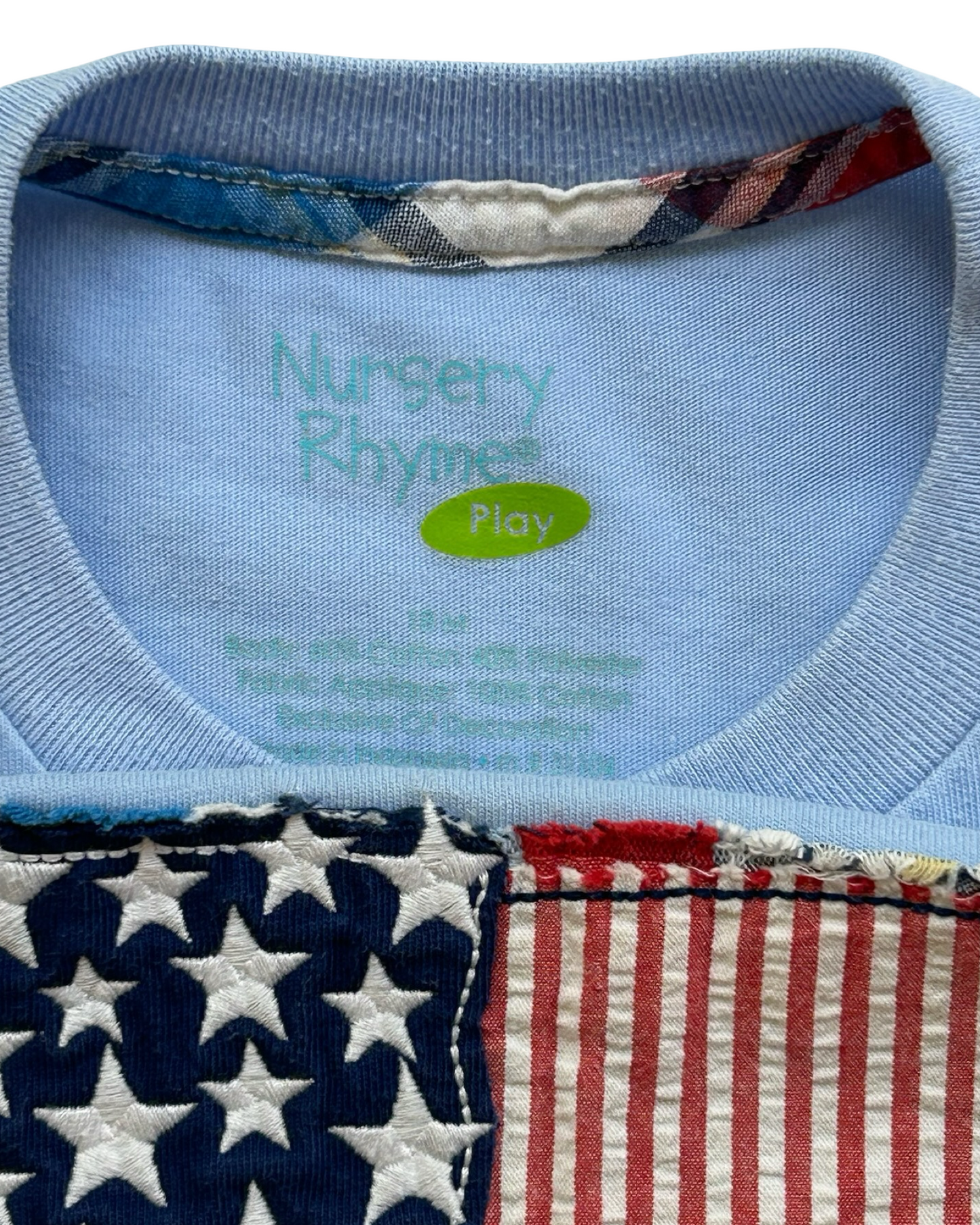 18M Baby Boys Nursery Rhyme American Flag 🇺🇸 Appliqué Design 4Th  Of July Shirt