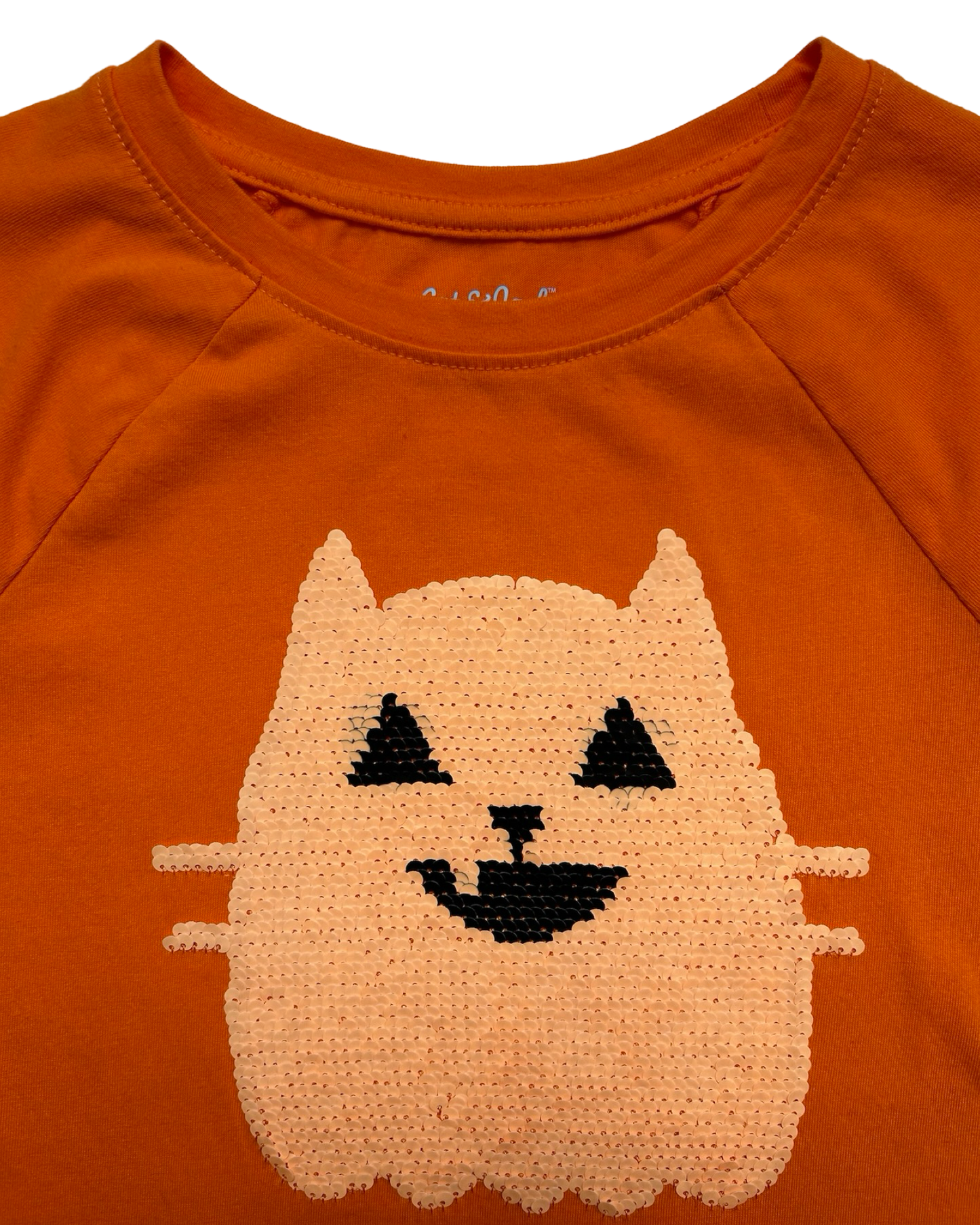 M 7/8 Youth Girls Cat & Jack Halloween Ghost Cat Sequin Top.