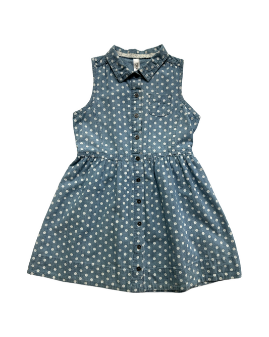 6/6x Girls Cherokee Chambray Polka Dot Collared Dress