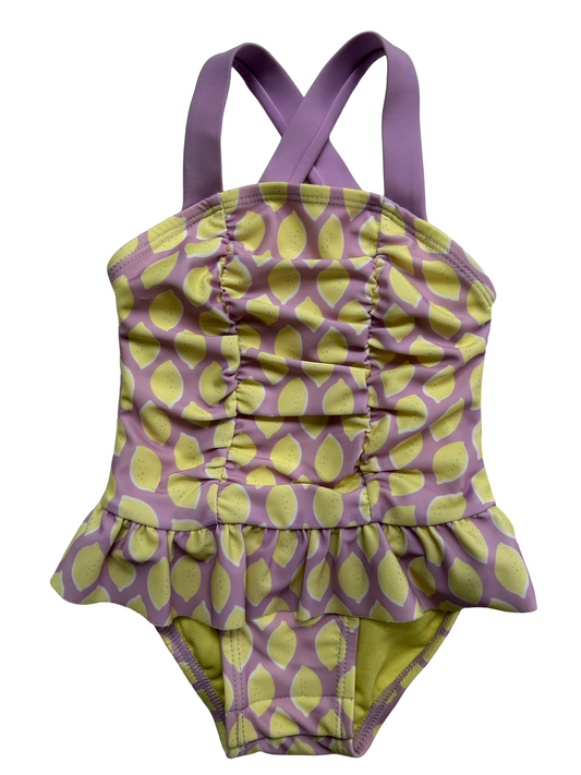 6M-9M Baby Girl Cat & Jack Lemon Print One Piece Swimsuit w/ Snap Closure