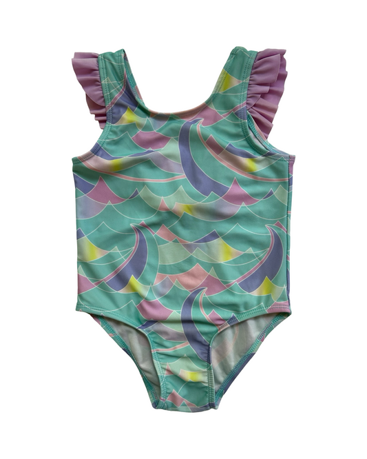4T Toddlers Girls Cat & Jack Blue Aqua Lemon Ruffle Swimsuit.