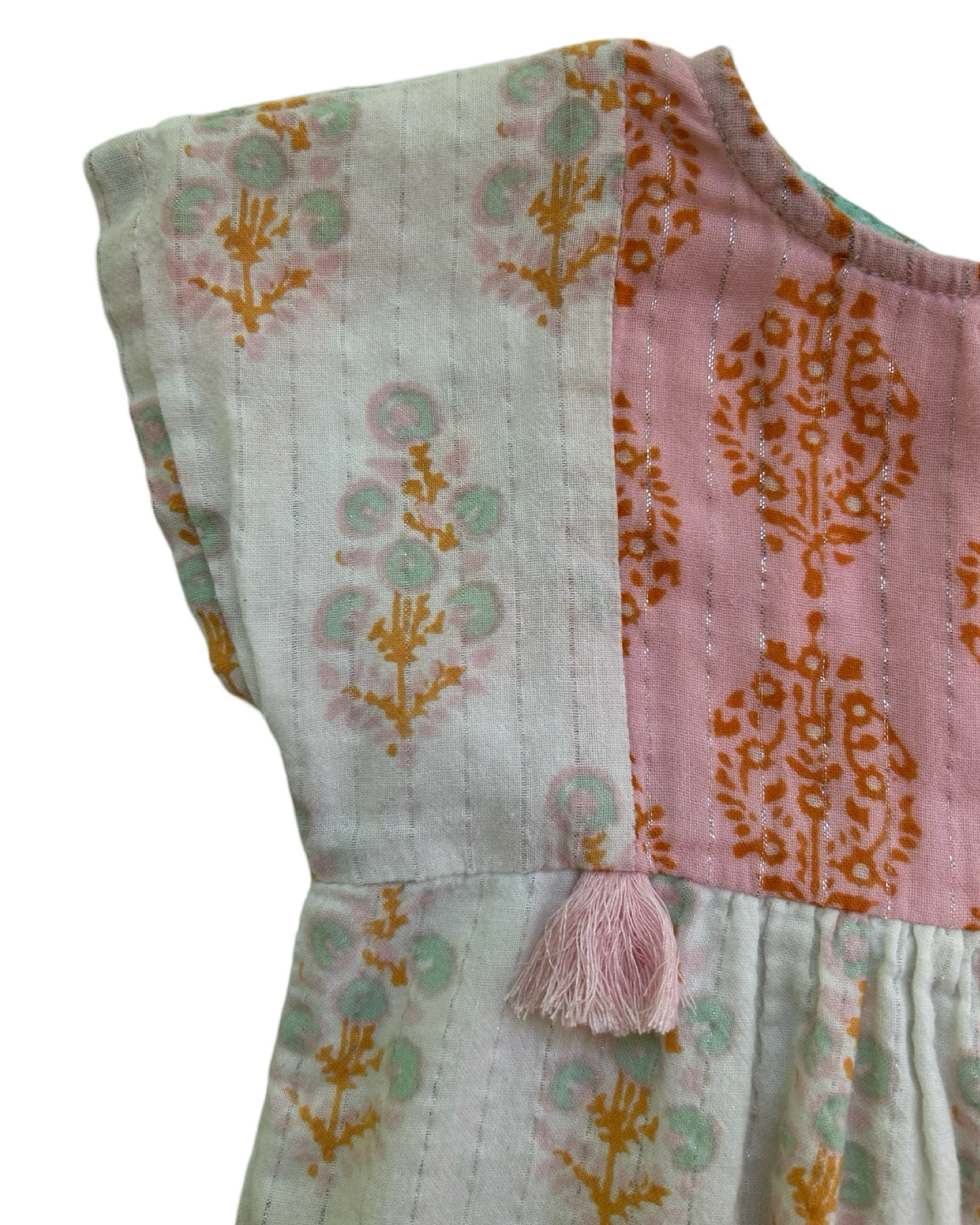 6M - 12M Baby Girls Pink Chicken Linen Bohemian Bubble Romper