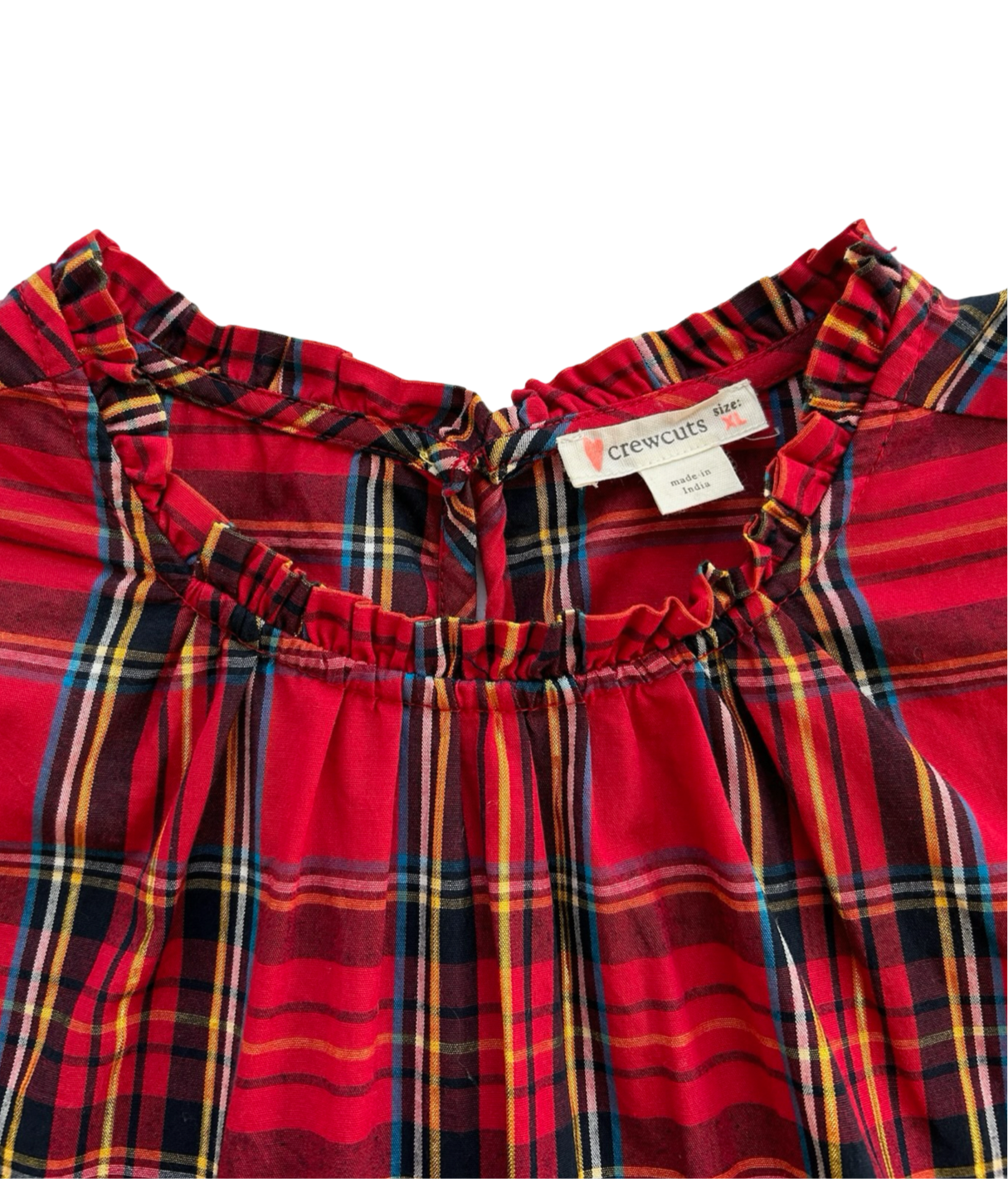 XL 12-13Y Youth Girls Crewcuts By J.Crew Red Plaid Tartan Raffle Cotton Christmas Dress Top.