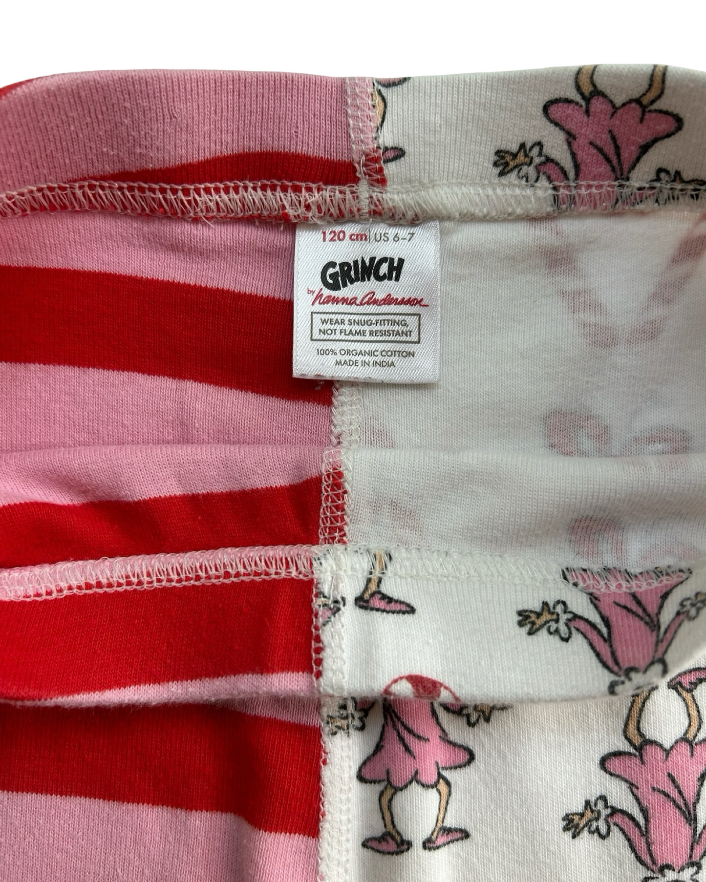 6T-7T Toddler Girl Hanna Andersson The Grinch Dr Seuss Cindy Lou Who Striped Long John PJs 2 Piece Set