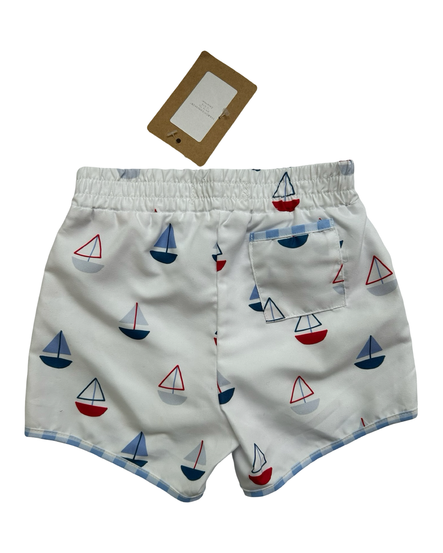 5T Toddlers Boys Sugar Bee Sailboats ⛵️ Gingham Trim Light Blue, Swim Short NWT.