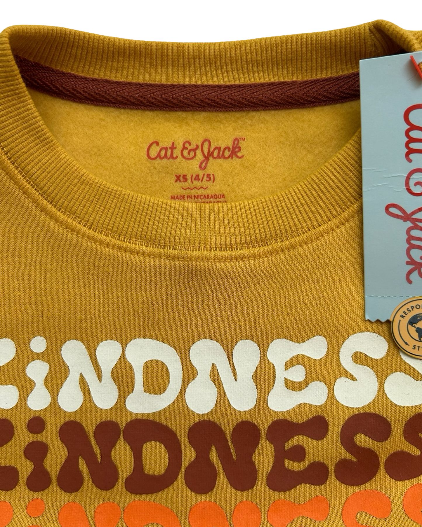 XS 4T-5T Toddlers Girls Cat & Jack Kindness Printed Crewneck Fleece Pullover Sweatshirt NWT.