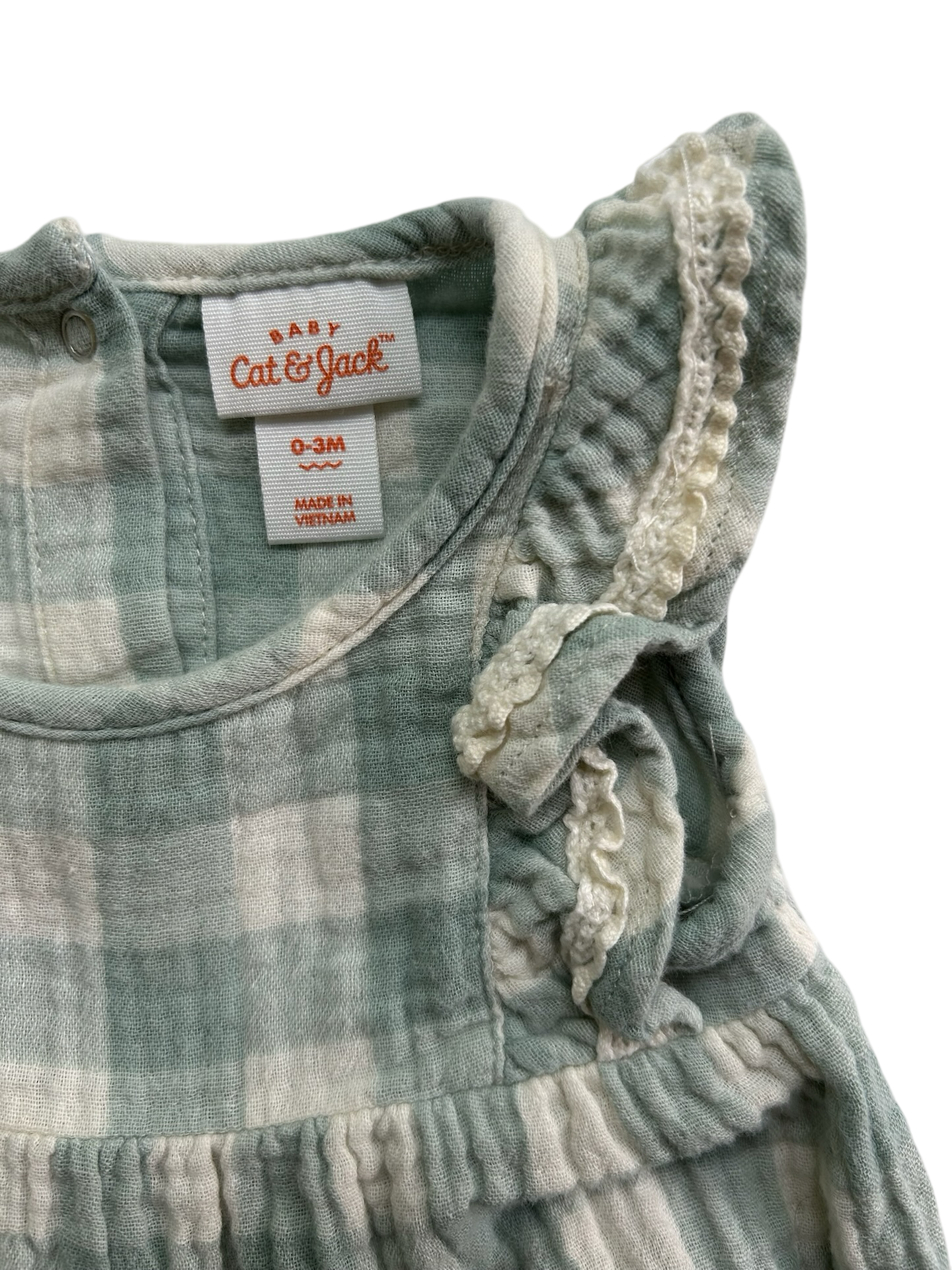 0-3M Baby Girl Cat & Jack Sage Check Muslin Bubble Romper