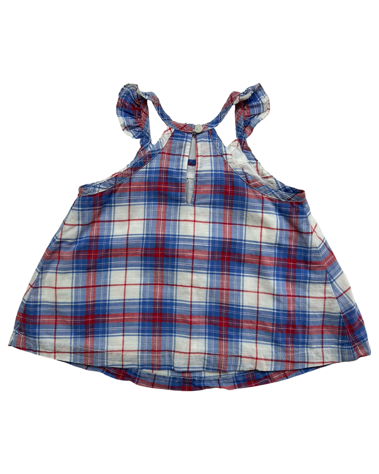 2T Toddler Girl Baby Gap Patriotic Plaid With Flutter Sleeves And Ruffle Neckline Tunic Top
