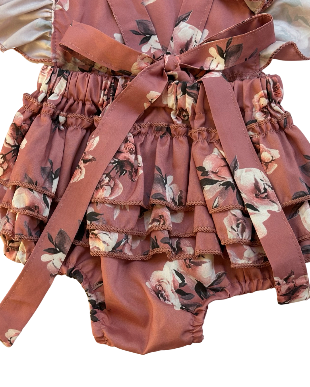 18M-24M Baby Girl Mauve Pink Floral Flutter Sleeve Ruffle Romper