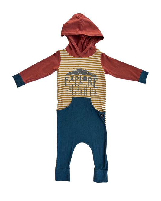 2T Toddler Boy Explore RAGS to Raches Hooded Long Sleeve Romper